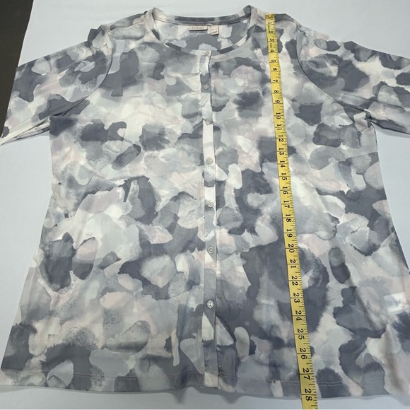 LOGO Lori Goldstein Button Up Top Shirt XL Stretch Semi Sheer Long Sleeve Artsy - Picture 6 of 11